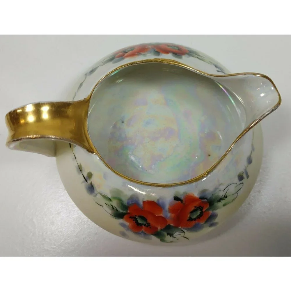 Vintage TK Thun Orange Flowers Porcelain Gold Rim Czechoslovakia Creamer